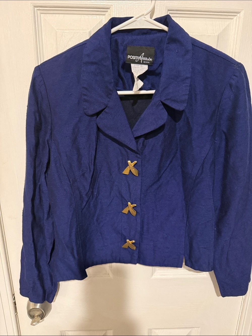 Positive Attitude Royal Blue Cropped Blazer with Gold Bow Buttons